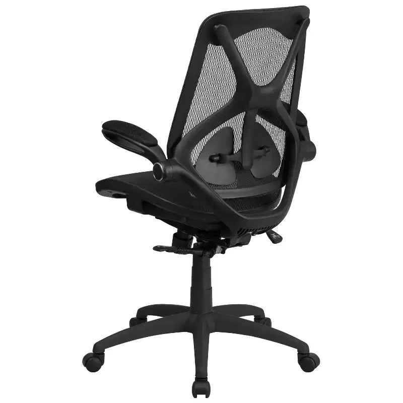 Sedia da Ufficio Ergonomica Emma e Oliver con Schienale Alto in Rete Nera Trasparente, con Braccioli e Meccanismo a 2 Leve