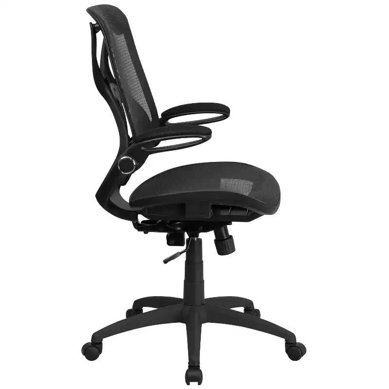 Sedia da Ufficio Ergonomica Emma e Oliver con Schienale Alto in Rete Nera Trasparente, con Braccioli e Meccanismo a 2 Leve