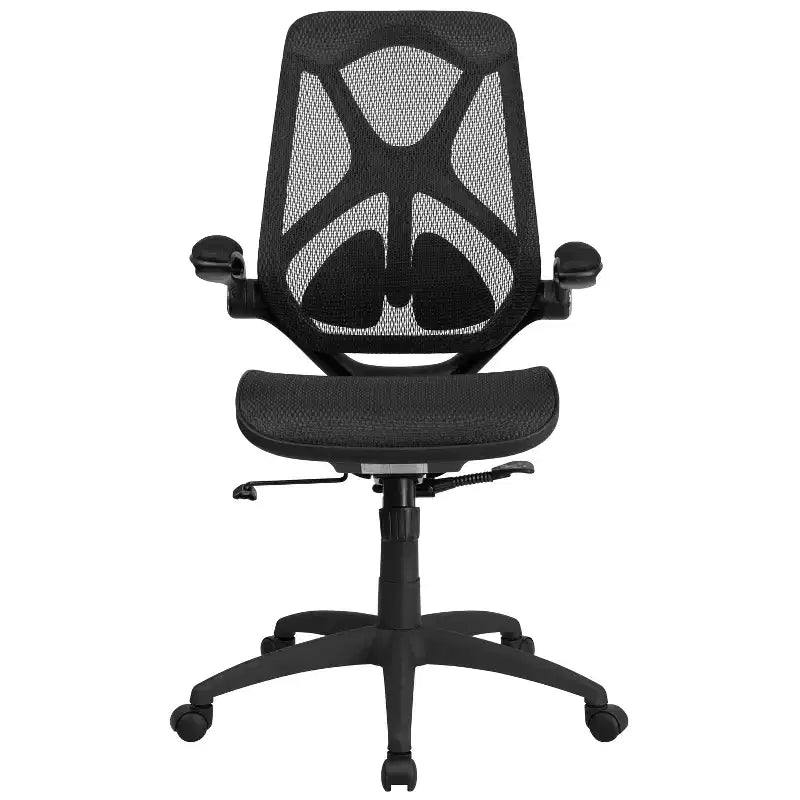 Sedia da Ufficio Ergonomica Emma e Oliver con Schienale Alto in Rete Nera Trasparente, con Braccioli e Meccanismo a 2 Leve