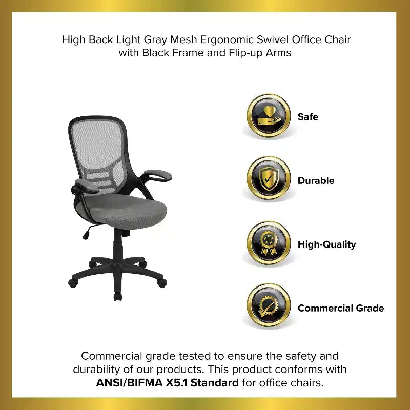 Sedia da ufficio ergonomica Emma and Oliver High Back Mesh con braccioli pieghevoli