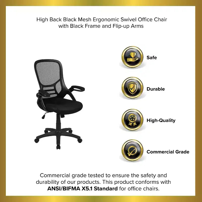 Sedia da ufficio ergonomica Emma and Oliver High Back Mesh con braccioli pieghevoli
