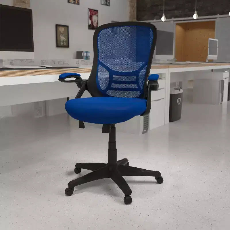 Sedia da ufficio ergonomica Emma and Oliver High Back Mesh con braccioli pieghevoli