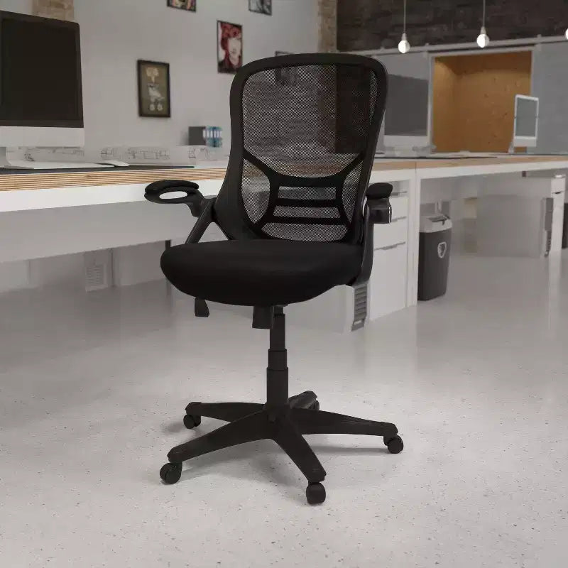Sedia da ufficio ergonomica Emma and Oliver High Back Mesh con braccioli pieghevoli