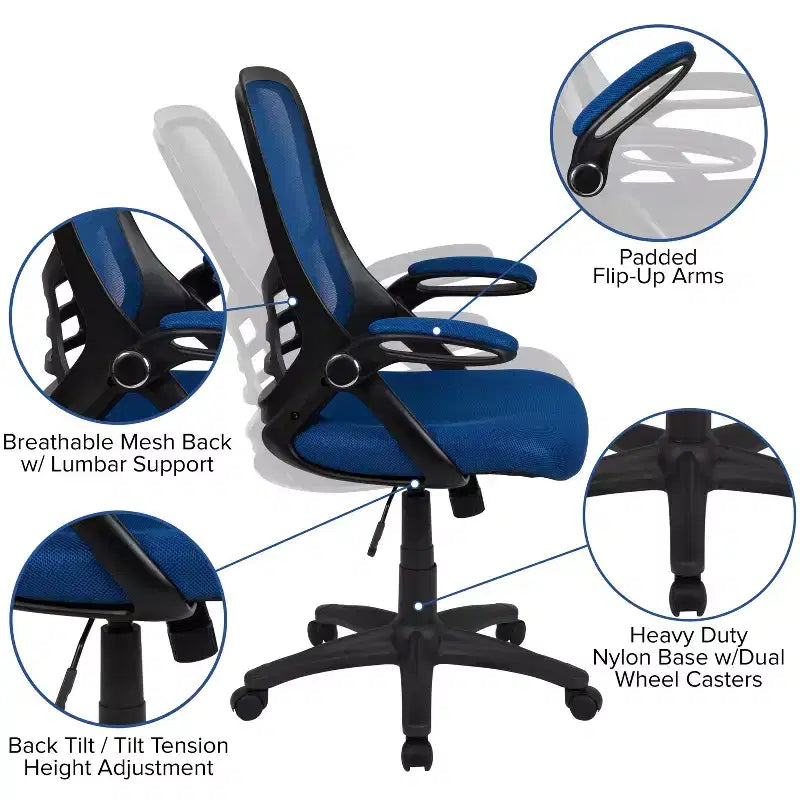 Sedia da ufficio ergonomica Emma and Oliver High Back Mesh con braccioli pieghevoli