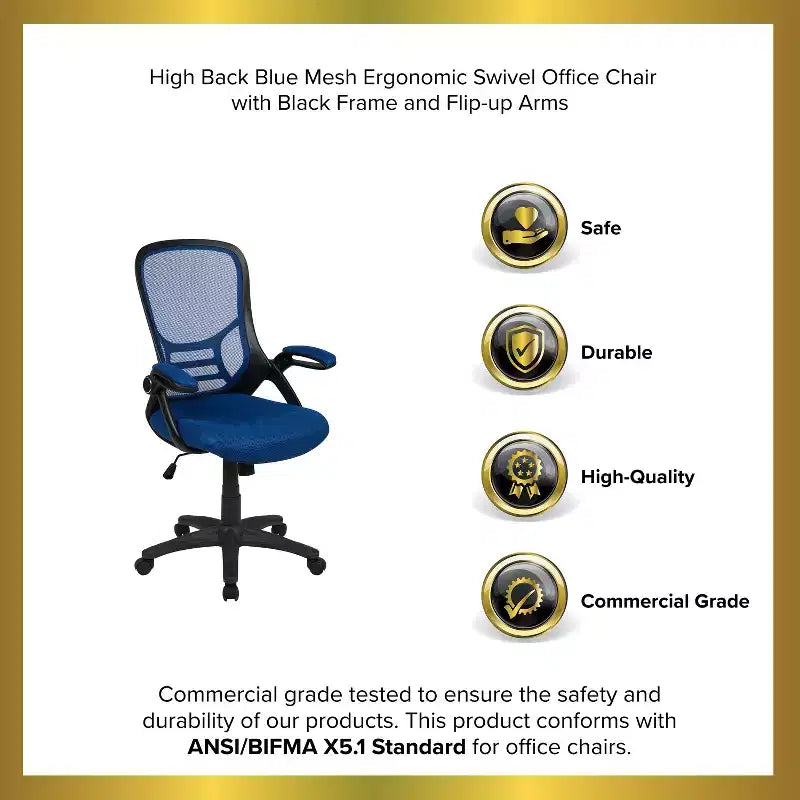 Sedia da ufficio ergonomica Emma and Oliver High Back Mesh con braccioli pieghevoli