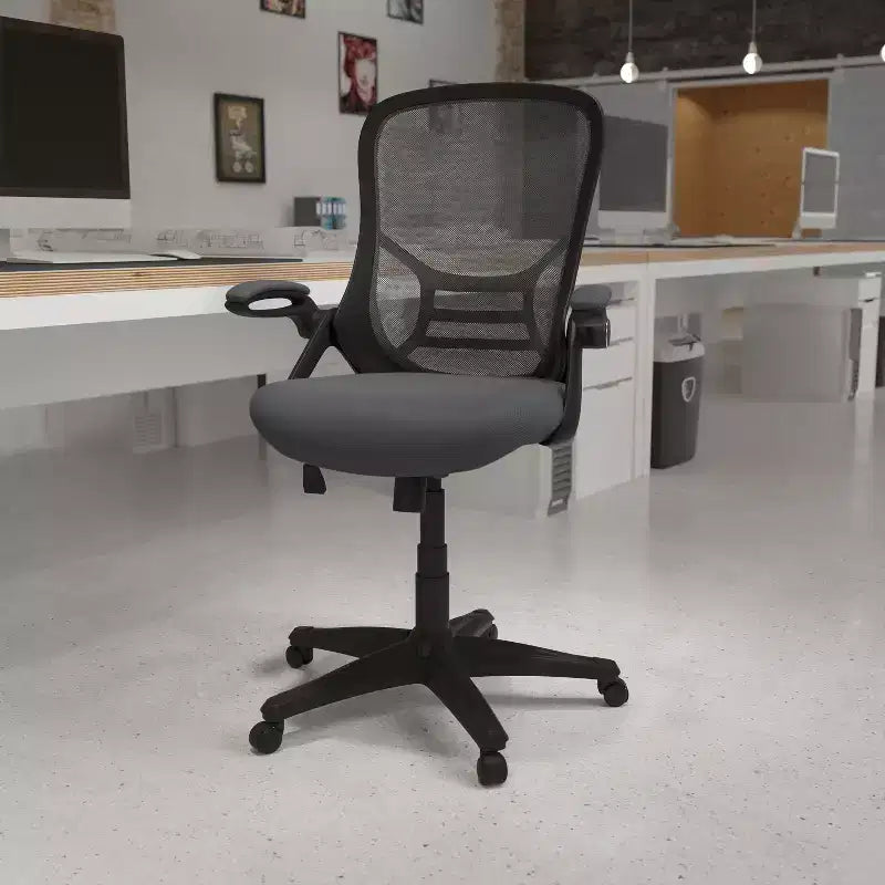 Sedia da ufficio ergonomica Emma and Oliver High Back Mesh con braccioli pieghevoli
