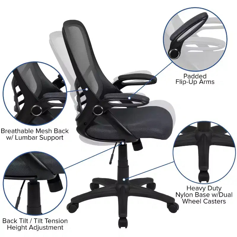 Sedia da ufficio ergonomica Emma and Oliver High Back Mesh con braccioli pieghevoli
