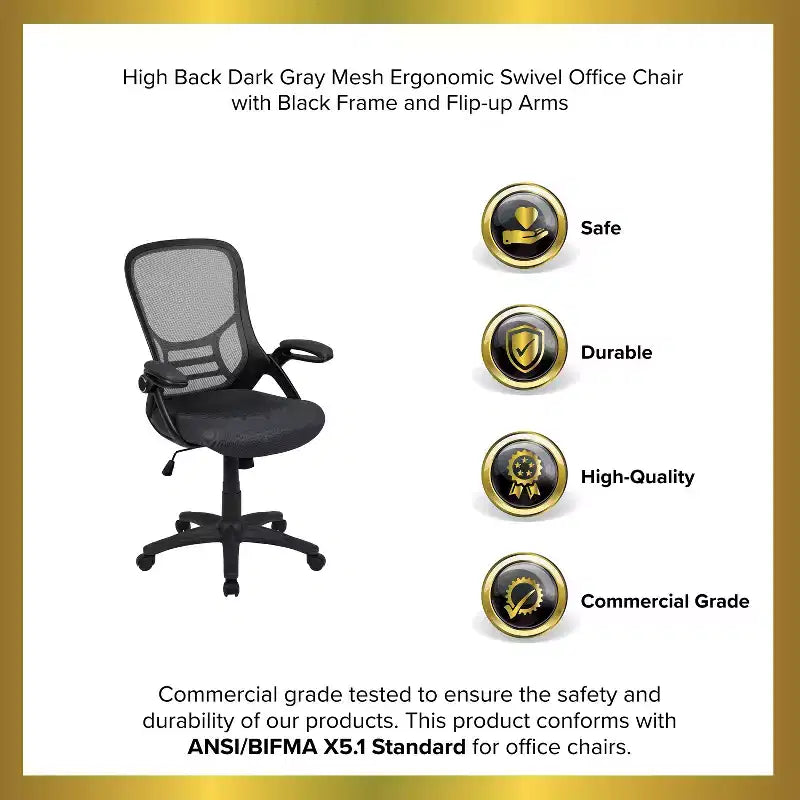 Sedia da ufficio ergonomica Emma and Oliver High Back Mesh con braccioli pieghevoli