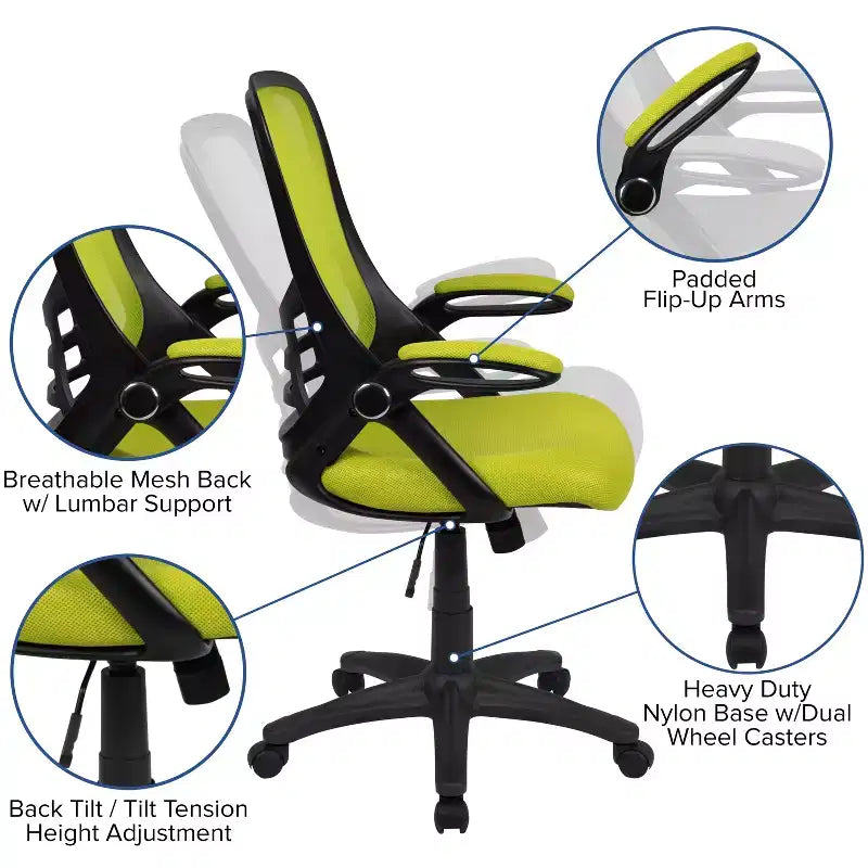 Sedia da ufficio ergonomica Emma and Oliver High Back Mesh con braccioli pieghevoli
