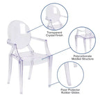 Sedia Emma e Oliver Oval Back Ghost con braccioli in Cristallo Trasparente