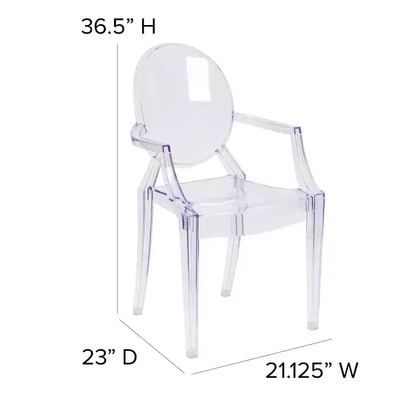 Sedia Emma e Oliver Oval Back Ghost con braccioli in Cristallo Trasparente