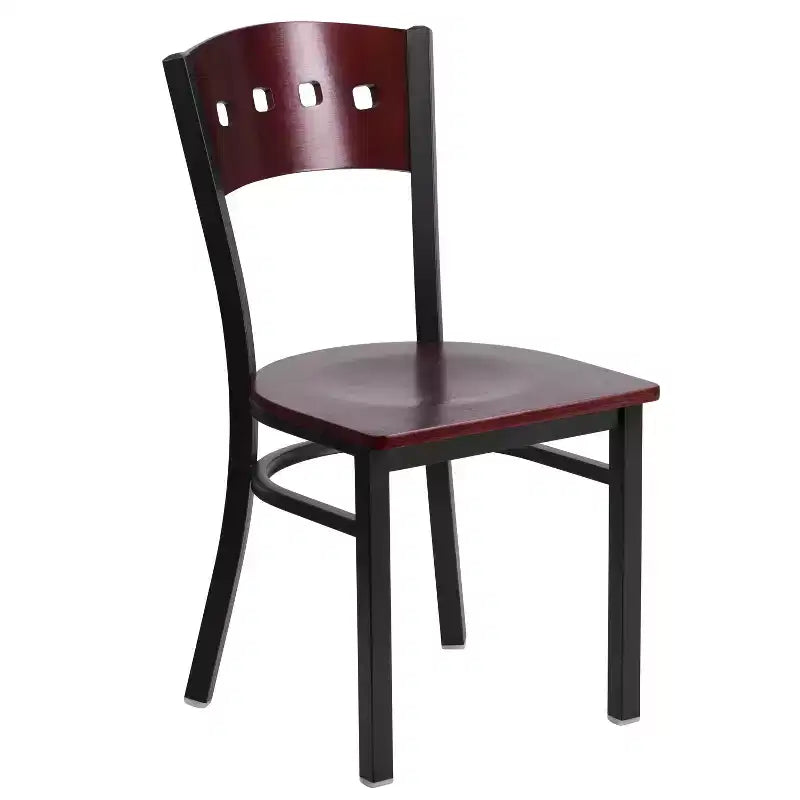 Sedia da pranzo per ristorante in metallo con schienale a 4 quadrati decorativi Emma e Oliver Black