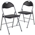 Emma and Oliver 2 Pack Black Vinyl Metal Folding Chair with Carrying Handle