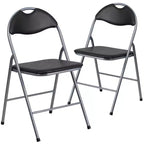 Emma and Oliver 2 Pack Black Vinyl Metal Folding Chair with Carrying Handle