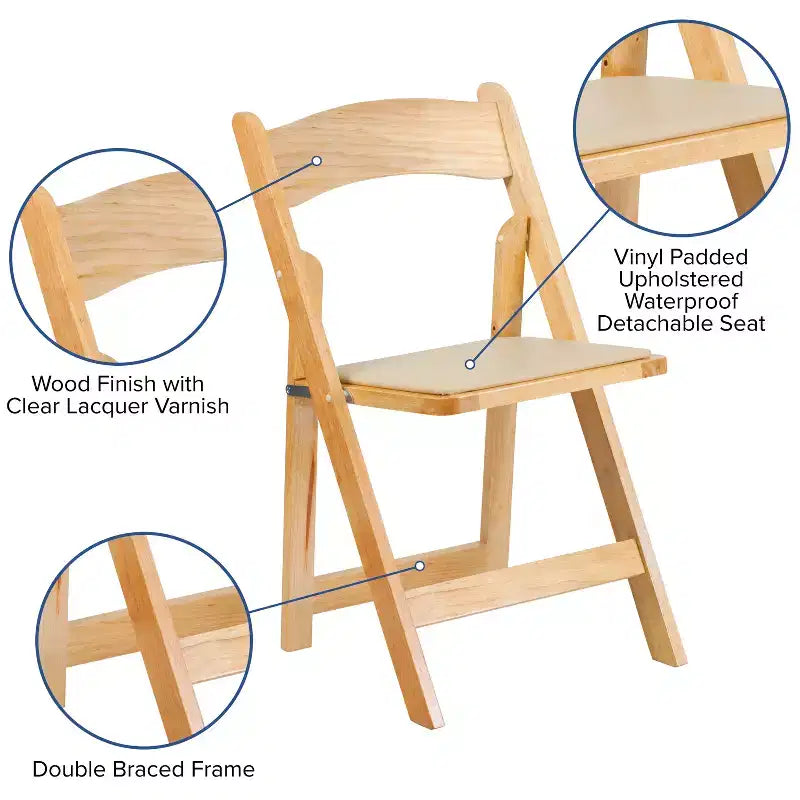 Sedia pieghevole in legno con seduta imbottita in vinile Emma and Oliver 2 Pack per eventi di matrimoni e feste