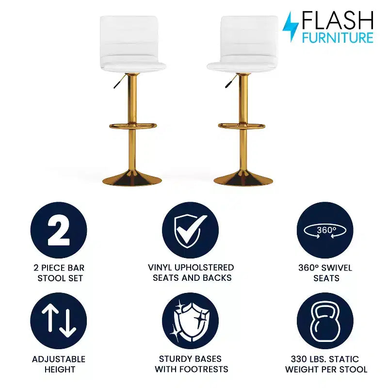 Sgabelli da bar moderni Flash Furniture con schienale trapuntato orizzontalmente, altezza regolabile, set da 2