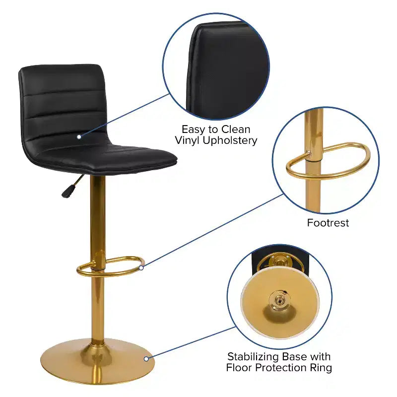 Sgabelli da bar moderni Flash Furniture con schienale trapuntato orizzontalmente, altezza regolabile, set da 2