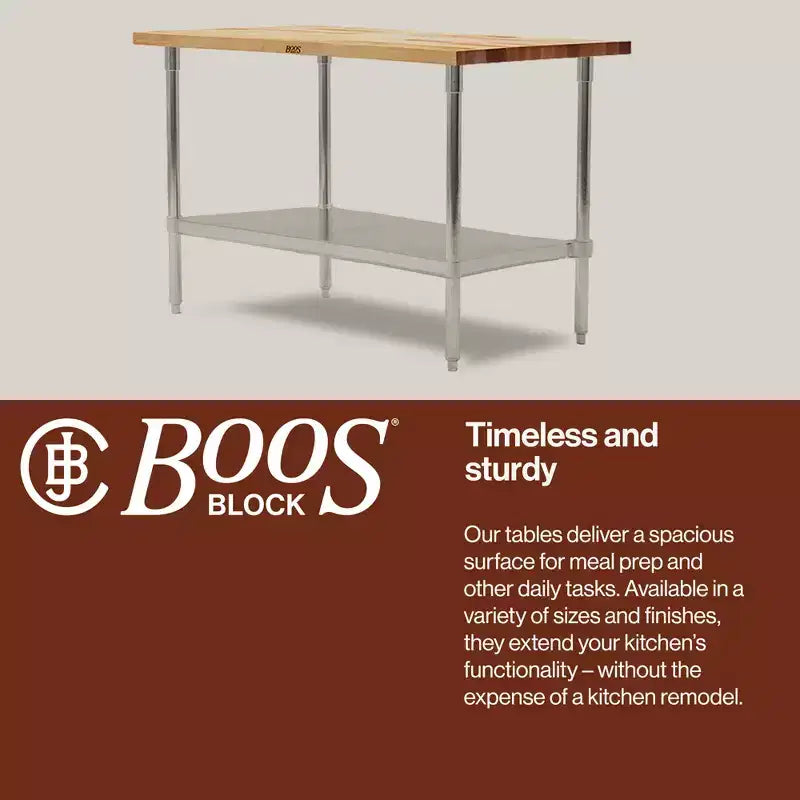 Tavolo da lavoro John Boos in legno d'acero con ripiano inferiore regolabile, 60 x 30 x 1,5