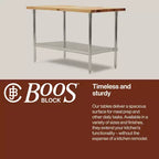 Tavolo da lavoro John Boos in legno d'acero con ripiano inferiore regolabile, 60 x 30 x 1,5
