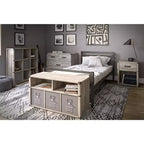Comodino con 1 cassetto contenitore Max & Finn Nova con maniglia in pelle, rovere grigio
