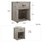 Comodino con 1 cassetto contenitore Max & Finn Nova con maniglia in pelle, rovere grigio