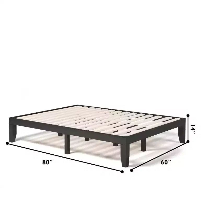 Costway Letto matrimoniale 14 pollici in legno con doghe, piattaforma e supporto in espresso naturale
