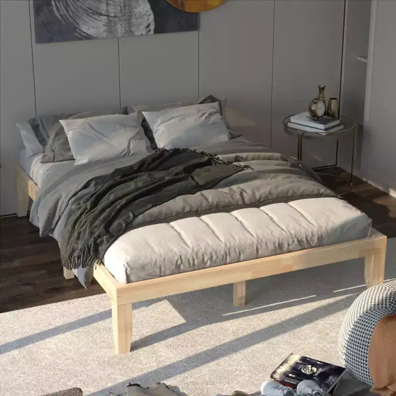 Costway Letto matrimoniale 14 pollici in legno con doghe, piattaforma e supporto in espresso naturale