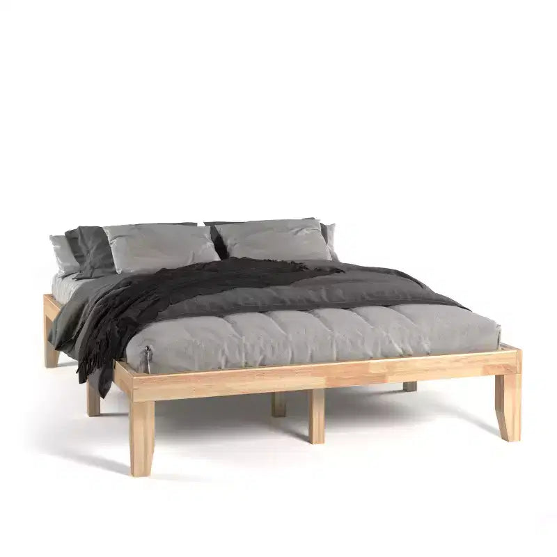 Costway Letto matrimoniale 14 pollici in legno con doghe, piattaforma e supporto in espresso naturale