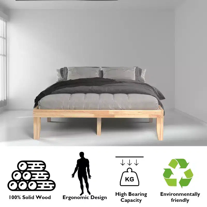 Costway Letto matrimoniale 14 pollici in legno con doghe, piattaforma e supporto in espresso naturale