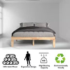 Costway Letto matrimoniale 14 pollici in legno con doghe, piattaforma e supporto in espresso naturale