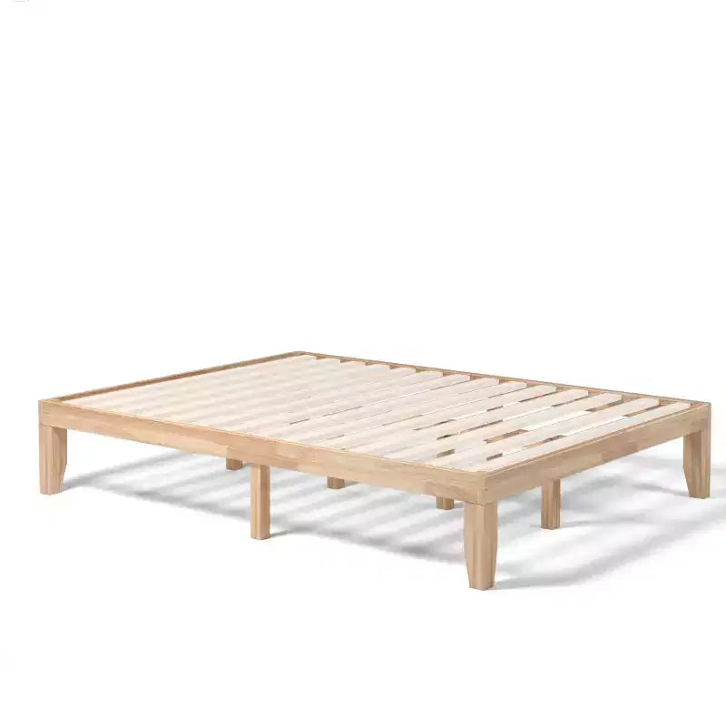 Costway Letto matrimoniale 14 pollici in legno con doghe, piattaforma e supporto in espresso naturale