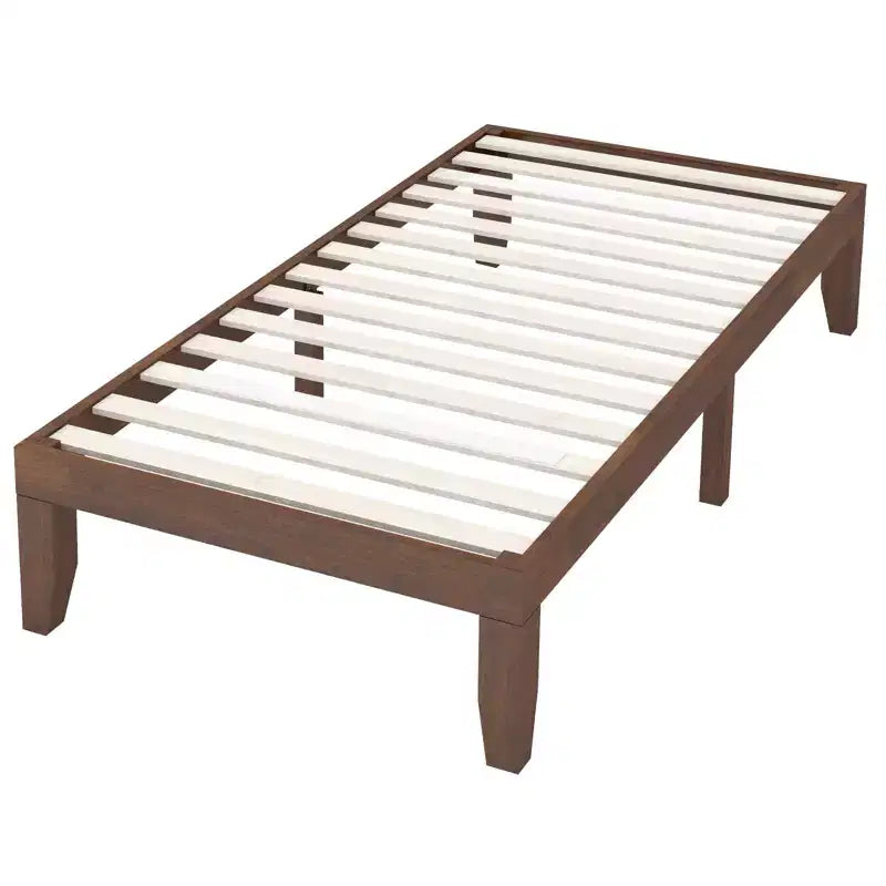 Costway Struttura Letto Matrimoniale 14'' in Legno Piattaforma Materasso Doghe in Legno Supporto EspressoNaturale