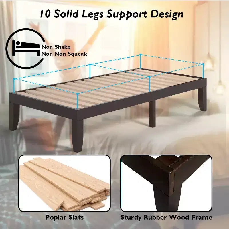 Costway Struttura Letto Matrimoniale 14'' in Legno Piattaforma Materasso Doghe in Legno Supporto EspressoNaturale