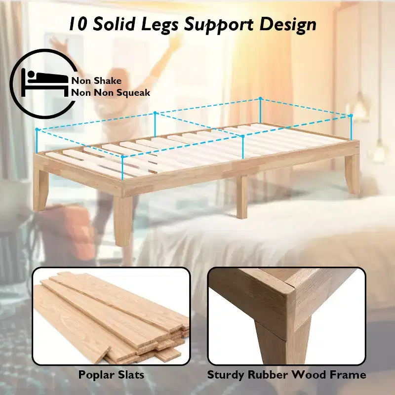 Costway Struttura Letto Matrimoniale 14'' in Legno Piattaforma Materasso Doghe in Legno Supporto EspressoNaturale