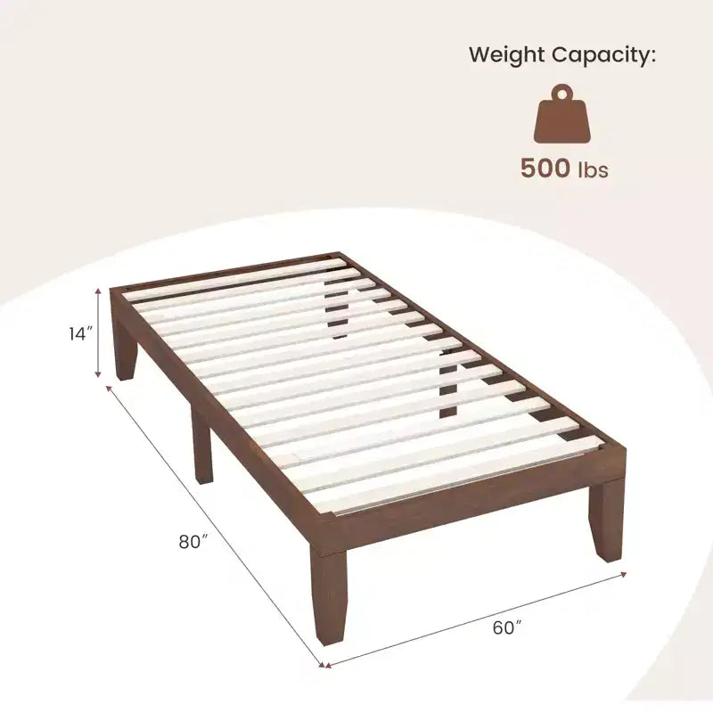 Costway Struttura Letto Matrimoniale 14'' in Legno Piattaforma Materasso Doghe in Legno Supporto EspressoNaturale
