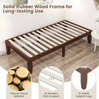Costway Struttura Letto Matrimoniale 14'' in Legno Piattaforma Materasso Doghe in Legno Supporto EspressoNaturale