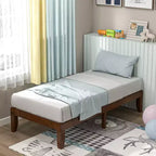 Costway Twin Size 14'' Wooden Bed Frame Mattress Platform Wood Slats Support EspressoNatural