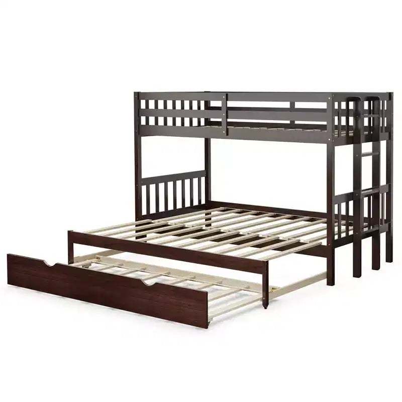 Costway Letto a Castello a Scomparsa Twin Over Twin con Scaletta in Legno e Rotelle Bianco\Espresso