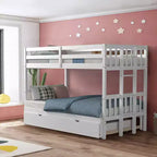 Costway Letto a Castello a Scomparsa Twin Over Twin con Scaletta in Legno e Rotelle Bianco\Espresso