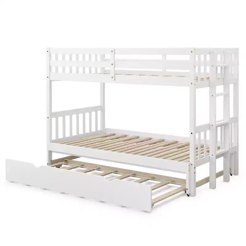 Costway Letto a Castello a Scomparsa Twin Over Twin con Scaletta in Legno e Rotelle Bianco\Espresso