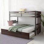 Costway Letto a Castello a Scomparsa Twin Over Twin con Scaletta in Legno e Rotelle Bianco\Espresso