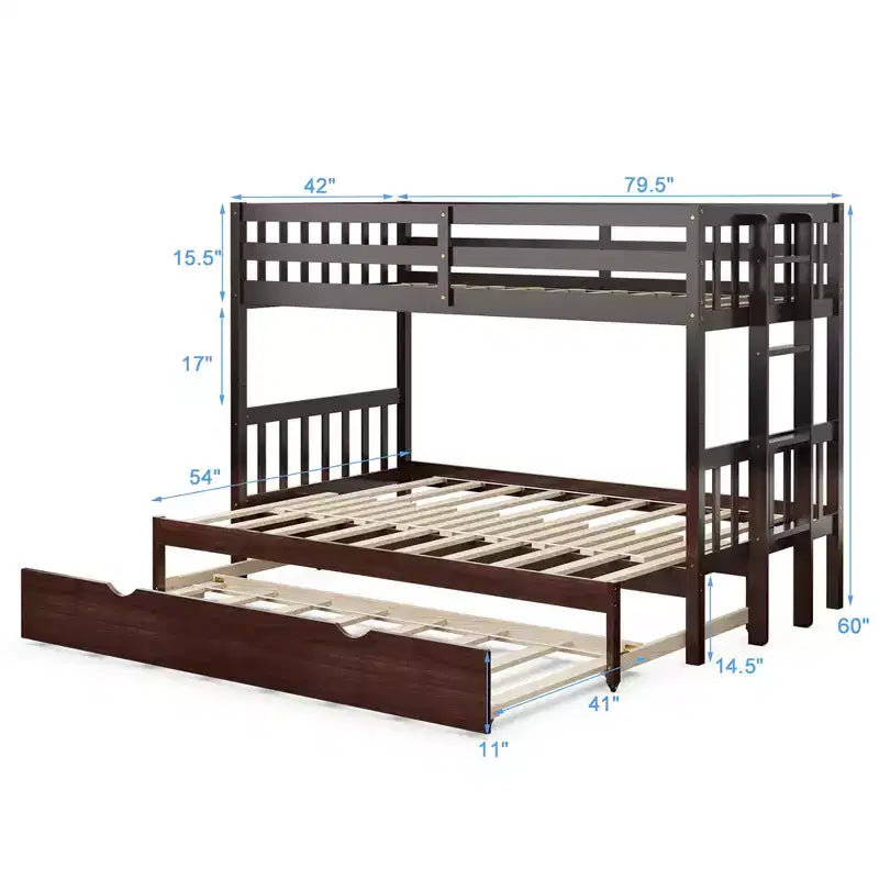 Costway Letto a Castello a Scomparsa Twin Over Twin con Scaletta in Legno e Rotelle Bianco\Espresso