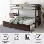 Costway Letto a Castello a Scomparsa Twin Over Twin con Scaletta in Legno e Rotelle Bianco\Espresso