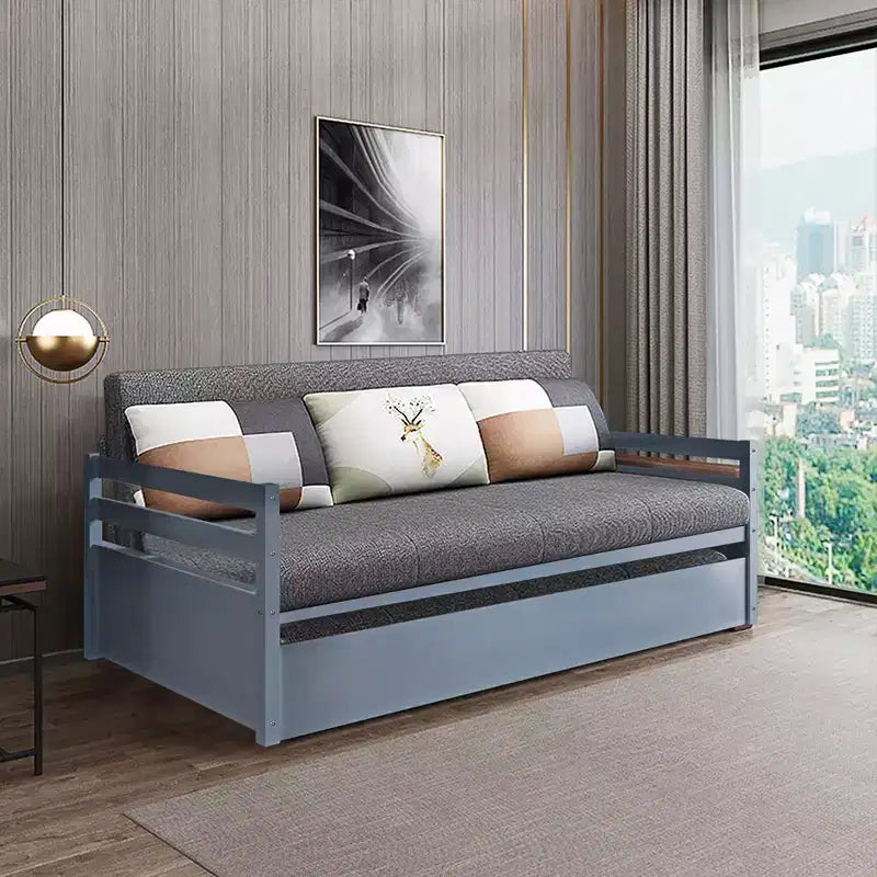 Costway Letto a Giorno con Rete Estraibile, Struttura in Legno e Doghe per Materasso, Grigio/Espresso/Bianco