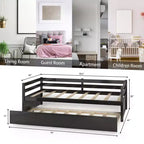 Costway Letto a Giorno con Rete Estraibile, Struttura in Legno e Doghe per Materasso, Grigio/Espresso/Bianco