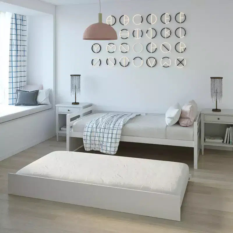 Costway Letto a Giorno con Rete Estraibile, Struttura in Legno e Doghe per Materasso, Grigio/Espresso/Bianco