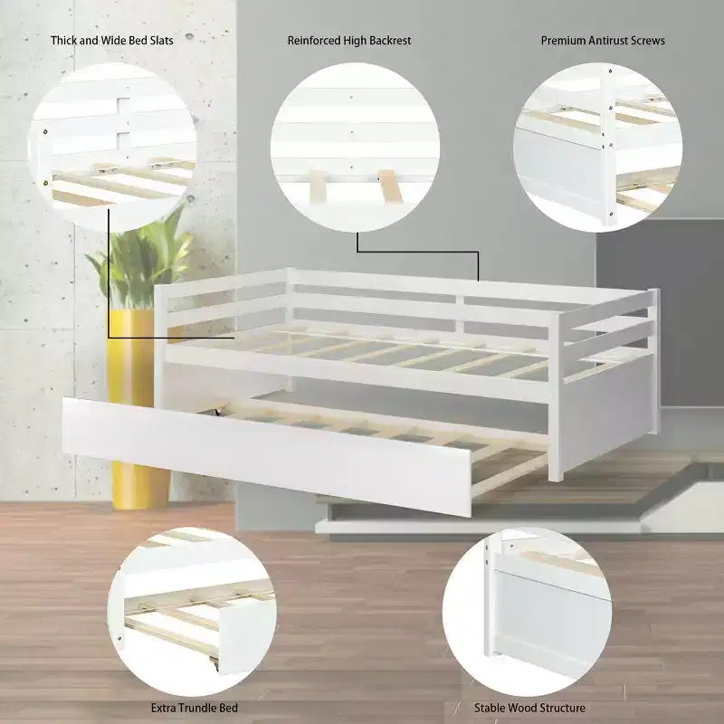 Costway Letto a Giorno con Rete Estraibile, Struttura in Legno e Doghe per Materasso, Grigio/Espresso/Bianco
