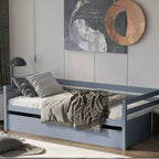 Costway Letto a Giorno con Rete Estraibile, Struttura in Legno e Doghe per Materasso, Grigio/Espresso/Bianco