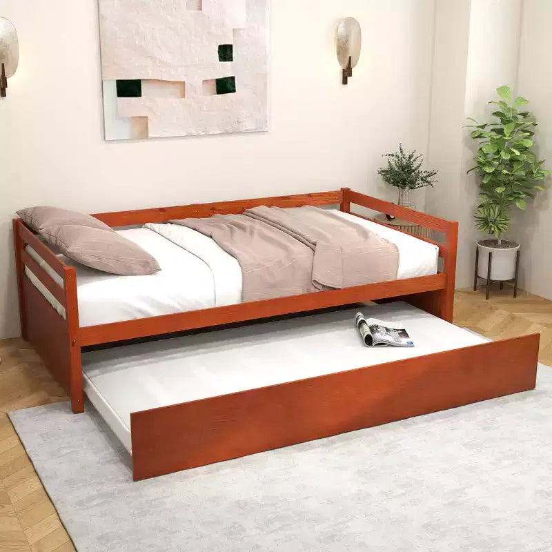 Costway Letto a Giorno con Rete Estraibile, Struttura in Legno e Doghe per Materasso, Grigio/Espresso/Bianco
