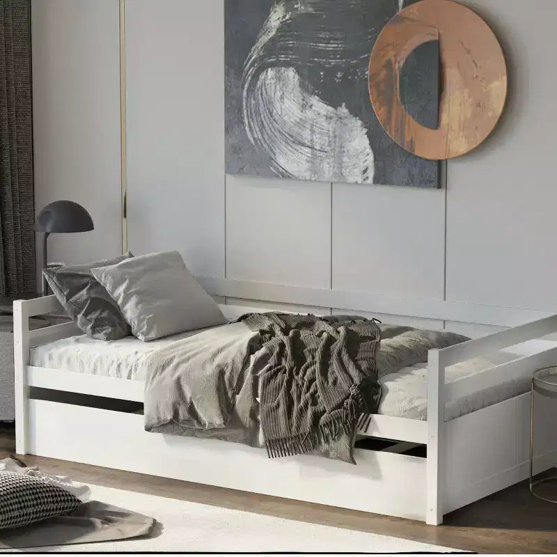 Costway Letto a Giorno con Rete Estraibile, Struttura in Legno e Doghe per Materasso, Grigio/Espresso/Bianco